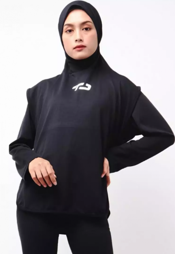 Hoodie hijab dengan resleting depan